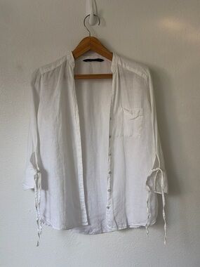 Zara | White Linen Button Down Cover Up Shirt